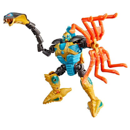 Transformers Age of the Primes - Quickstrike figura Transformers azul e dourado com modo escorpião