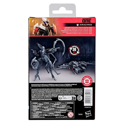 Transformers Studio Series Airachnid figura cinzenta em modo robô e modo drone na embalagem