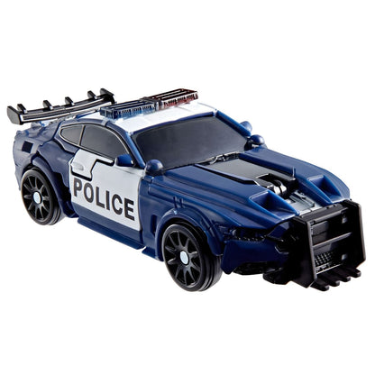 Transformers Studio Series Barricade em modo carro da polícia azul e modo robô inspirado no cinema
