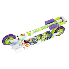 Trotinete 2 rodas Toy Story Smoby com ilustrações Toy Story e cores verde e roxo