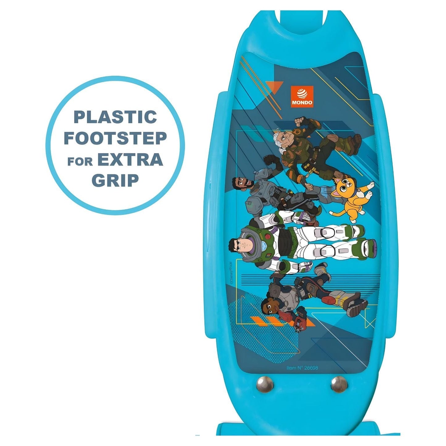 Criança a usar trotinete infantil Lightyear azul de três rodas com capacete