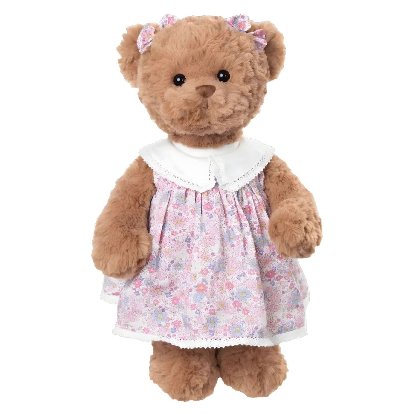 Urso de Peluche Carole com vestido floral e laços nas orelhas