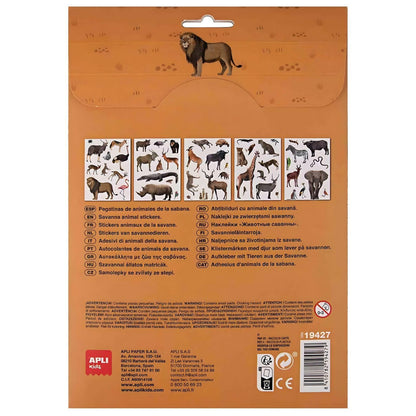 Parte de trás da embalagem Autocolantes reutilizáveis Animais da Savana