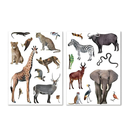 Autocolantes de girafa, elefante, zebra e outros animais da savana