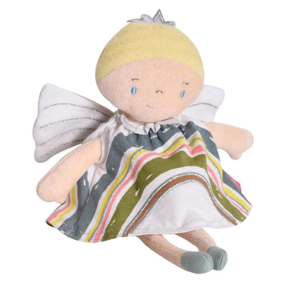 Boneca de pano Fada em vestido de arco-íris vista de três quartos