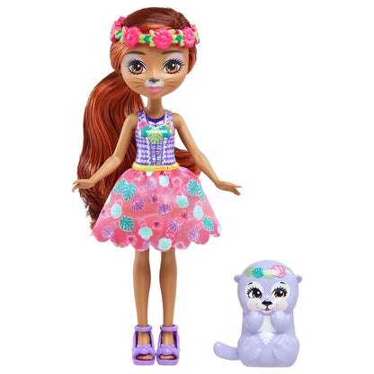 Boneca Oneda Otter com coroa de flores e lontra Kelpie