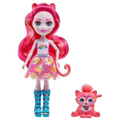Boneca Texie Tiger de cabelo rosa com o tigre Sabre