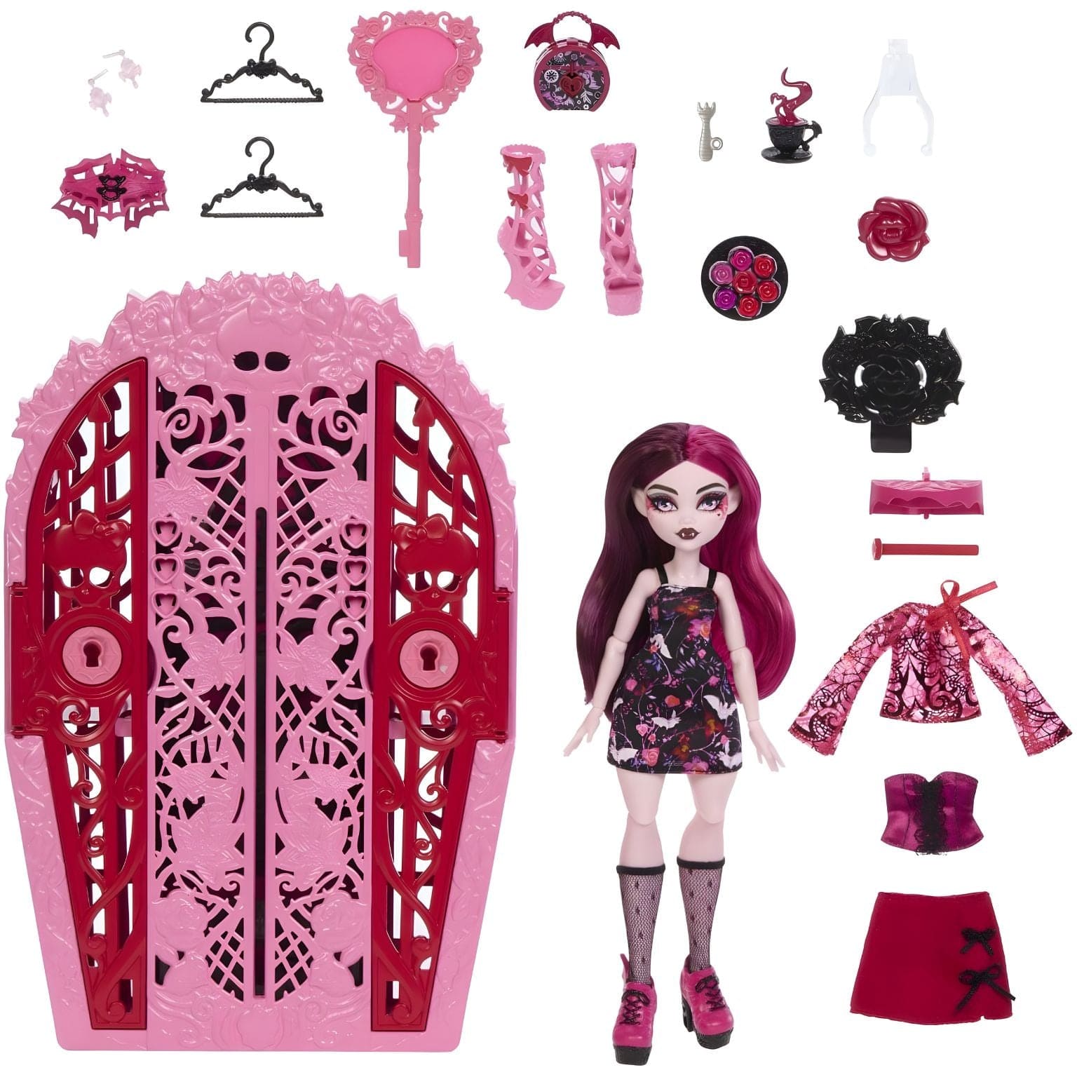 Apresentamos Monster High - Draculaura  com armário Skulltime Secrets com o SKU 775544325 recomendado para + 4 anos
