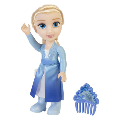 Boneca Elsa de vestido azul a acenar, com pente