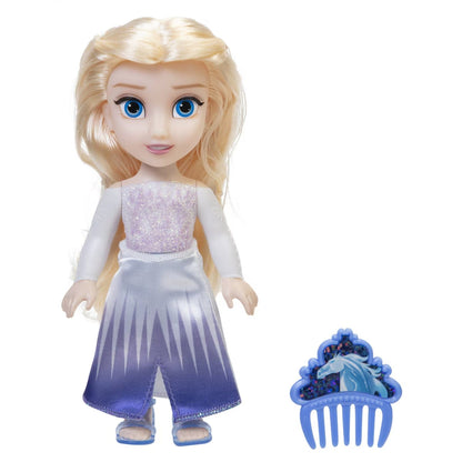 Princesa Disney Elsa com vestido prateado vista de frente com pente