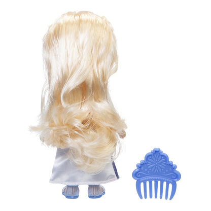 Princesa Disney Elsa com vestido prateado vista de costas