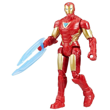 Figura Iron Man vermelha e dourada com lâmina de energia azul