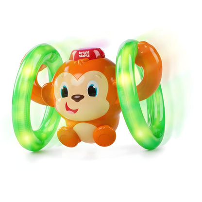 Macaco Rola e Brilha cor de laranja com aros verdes iluminados