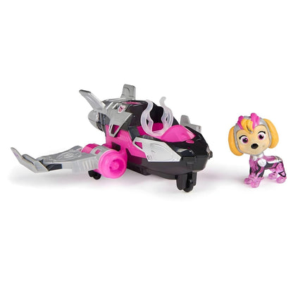 Jato rosa e preto da Skye com a figura ao lado