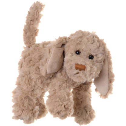 Cão de peluche 25 cm castanho-claro de pé, de orelhas compridas