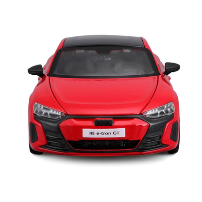 Frente do Audi RS e-tron GT vermelho com faróis e grelha
