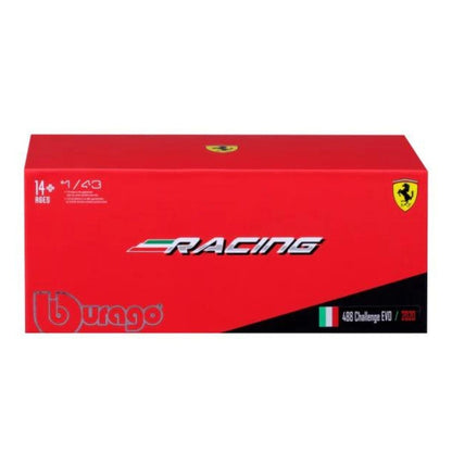 Caixa vermelha Bburago Racing do Ferrari 488 Challenge EVO