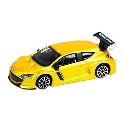 Renault Megane RS amarelo em miniatura visto do outro lado