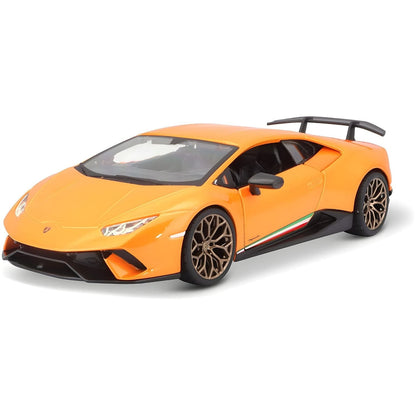 Miniatura Lamborghini Huracán Performante laranja com asa traseira preta