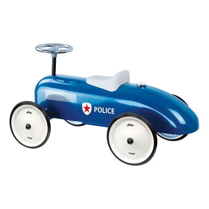 Carro de metal Vintage Polícia visto do lado esquerdo
