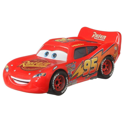 Lightning McQueen vermelho n.º 95 Rust-eze em vista frontal lateral direita