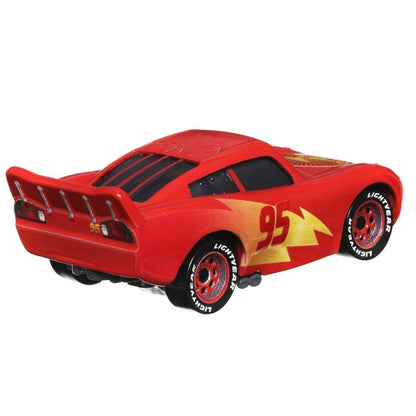 Traseira do Lightning McQueen Road Trip com aileron preto e raio amarelo n.º 95