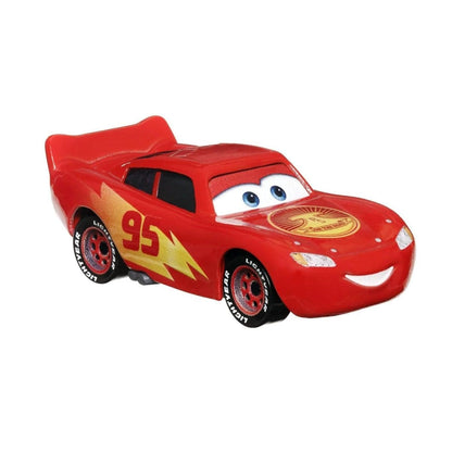 Frente do Lightning McQueen Road Trip com olhos no para-brisas e sorriso, Cars Disney