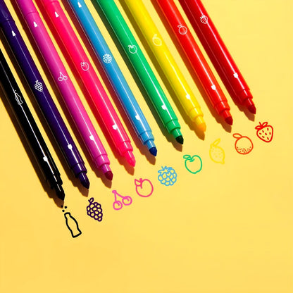 Conjunto de 9 marcadores Perfumados com desenhos de frutas