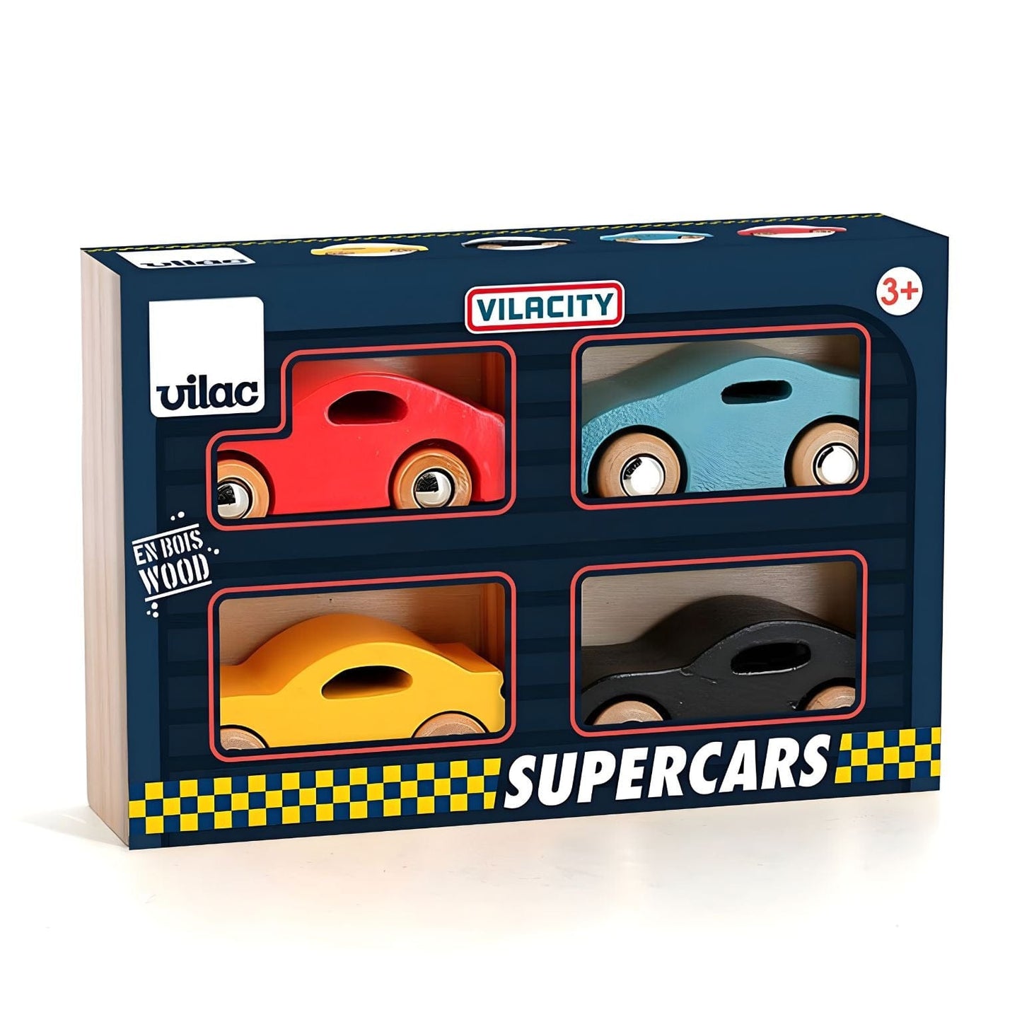Apresentamos Conjunto viaturas em madeira Super Cars com o SKU 26236925 recomendado para + 3 anos