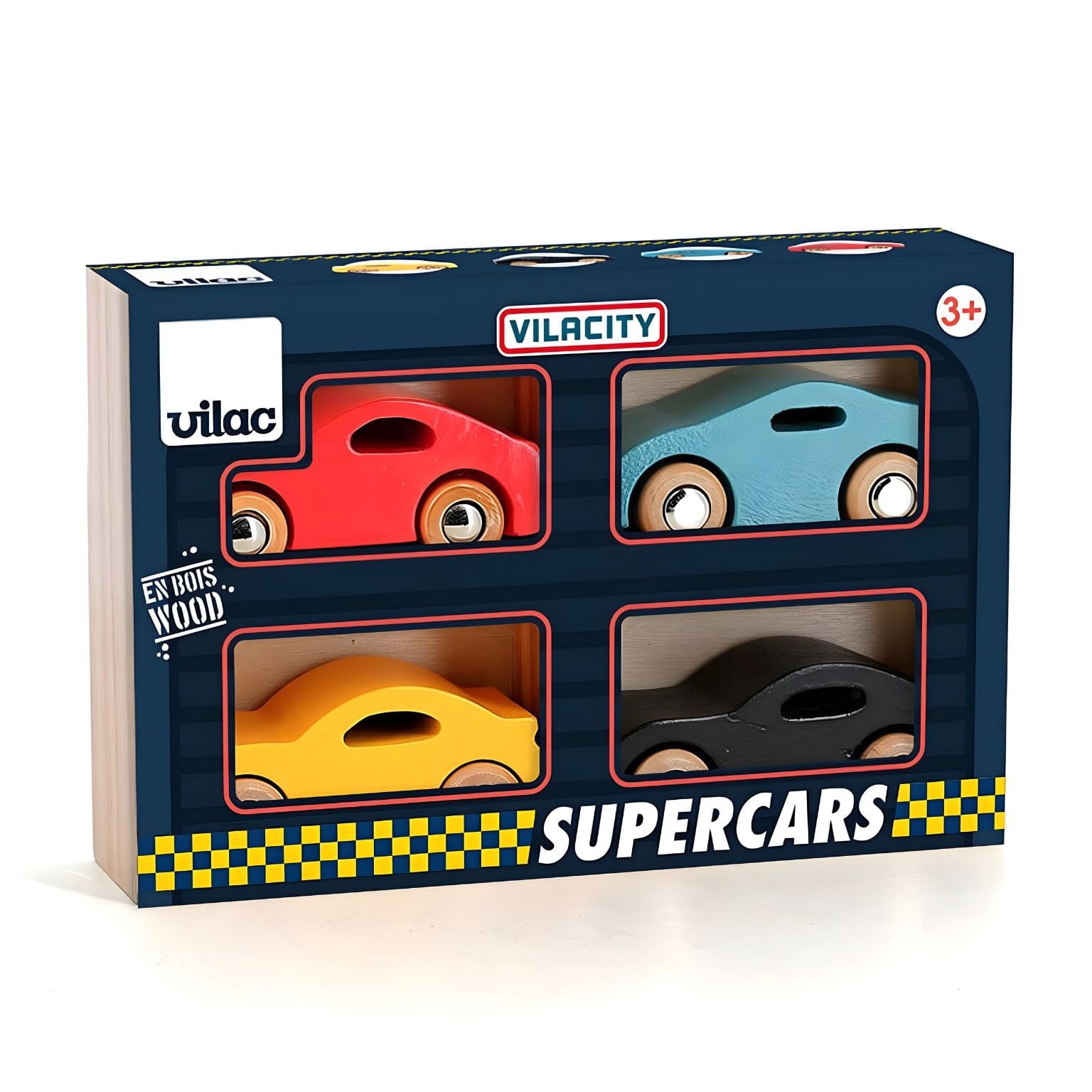 Apresentamos Conjunto viaturas em madeira Super Cars com o SKU 26236925 recomendado para + 3 anos
