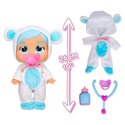 Cry Babies Loving Care - Kristal com pijama de urso, biberão, chupeta e estetoscópio