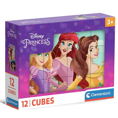 Caixa Cubo 12 Peças Princesas Disney com Rapunzel, Ariel e Bela