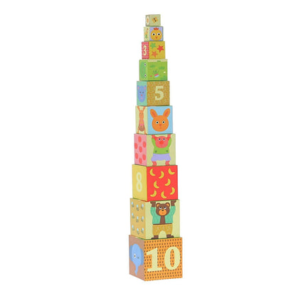Torre dos Cubos de Empilhar Animais e Números do 1 ao 10