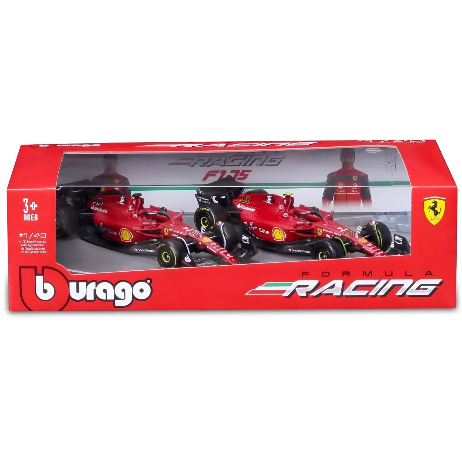Apresentamos Ferrari Fórmula 1  Leclerc 16 e Sainz 55 2023 com o SKU 773683924 recomendado para + 3 anos