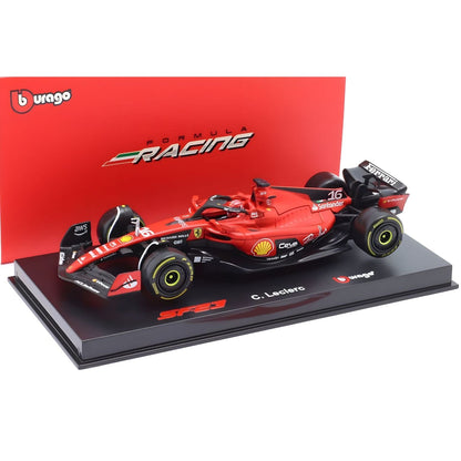 Ferrari SF-23 Bburago na base com fundo vermelho Racing