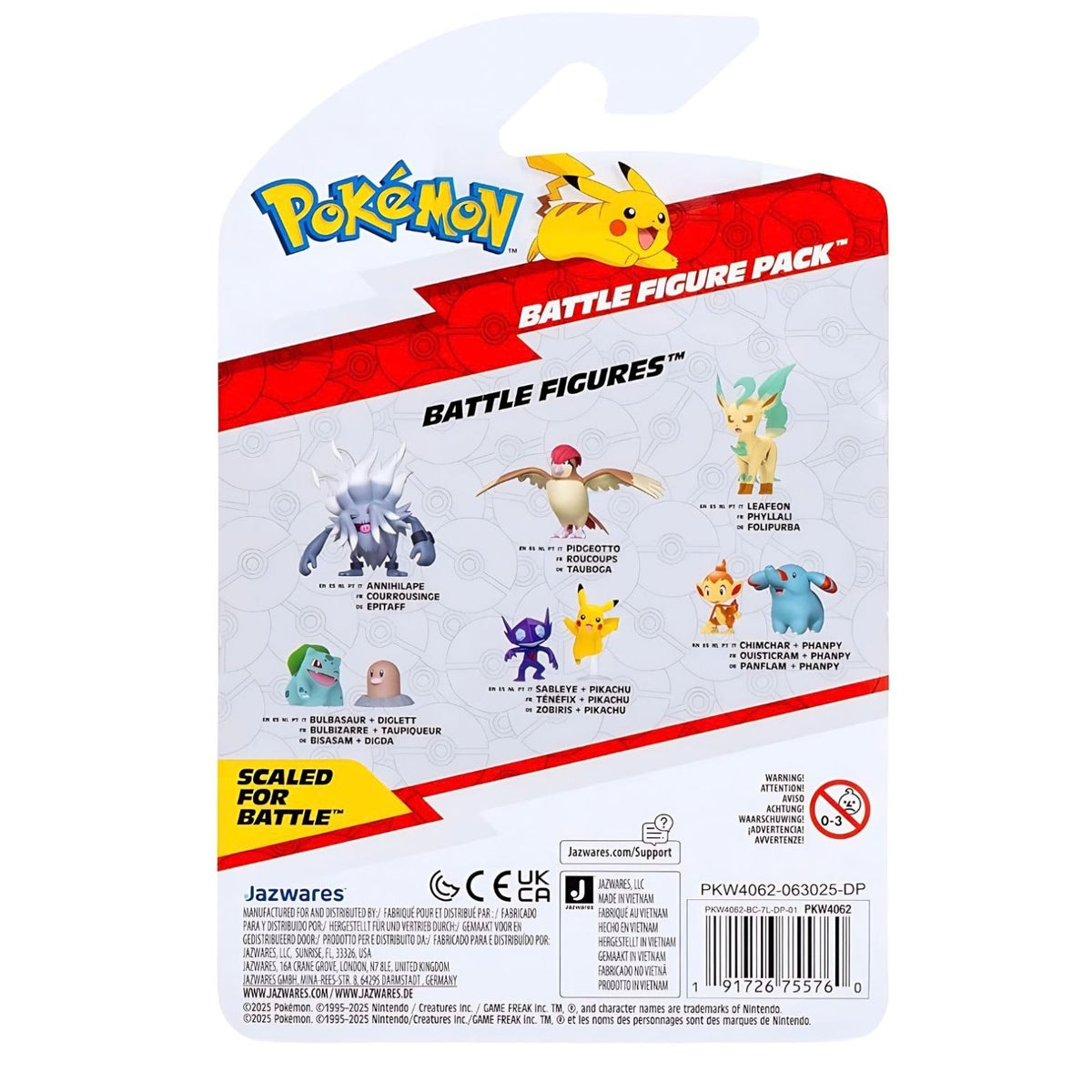 Figura de batalha Leafeon da coleção Pokémon, com características inspiradas nas folhas