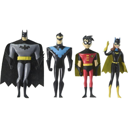 Figuras Batman, Nightwing, Robin e Batgirl lado a lado