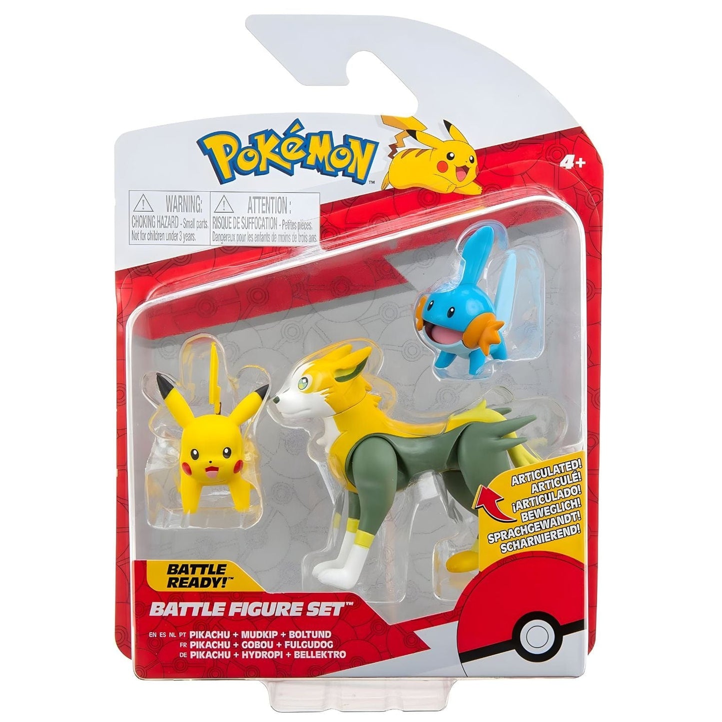 Apresentamos Figuras de batalha Pokémon: Mudkip, Pikachu e Boltund com o SKU 23267622 recomendado para + 4 anos