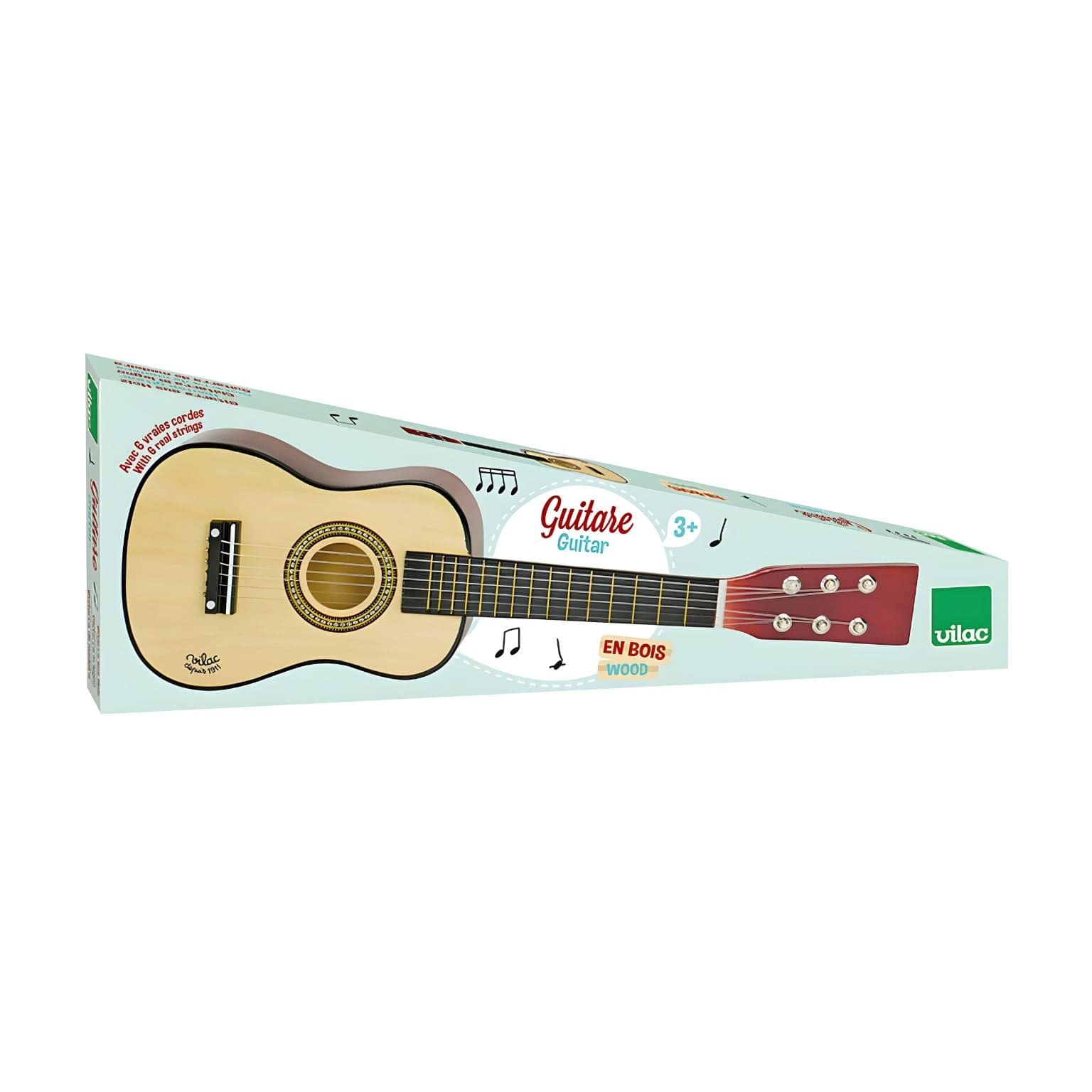 Apresentamos Guitarra de Madeira natural com o SKU 26835824 recomendado para + 3 anos