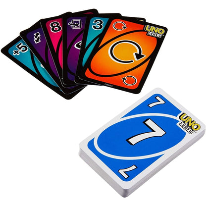 Leque de cartas Uno Flip! do lado escuro e carta azul 7