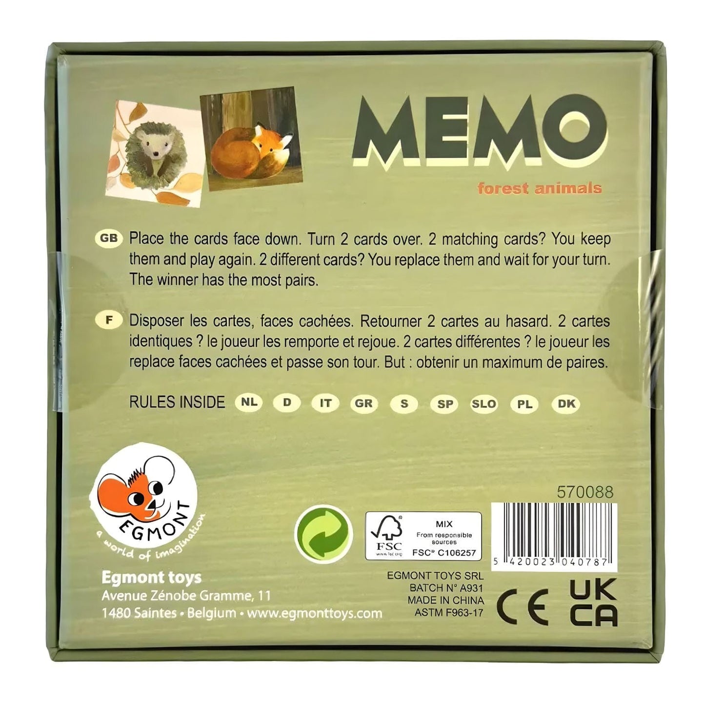 Jogo de Memória Animais da Floresta Egmont Toys cartas ilustradas de animais e folhas