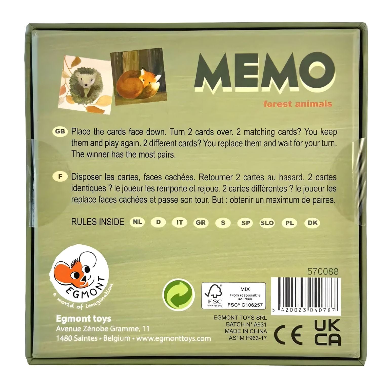 Jogo de Memória Animais da Floresta Egmont Toys cartas ilustradas de animais e folhas