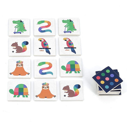 Pares de cartas do Jogo de Memória com crocodilo, papagaio e tartaruga