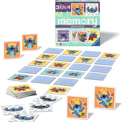 Cartas do Jogo de memória Stitch Challenge espalhadas em frente à caixa