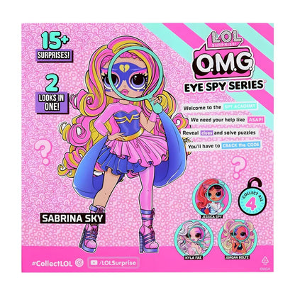 Parte de trás da caixa L.O.L. Surprise! OMG Eye Spy Series com Sabrina Sky