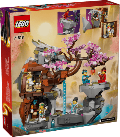 Parte de trás da caixa LEGO Ninjago 71819 com detalhes do santuário