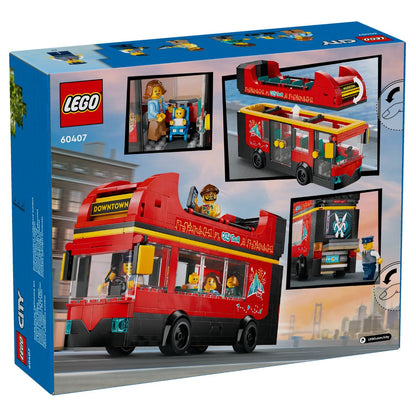 Parte de trás da caixa LEGO City Autocarro Turístico com detalhes do interior