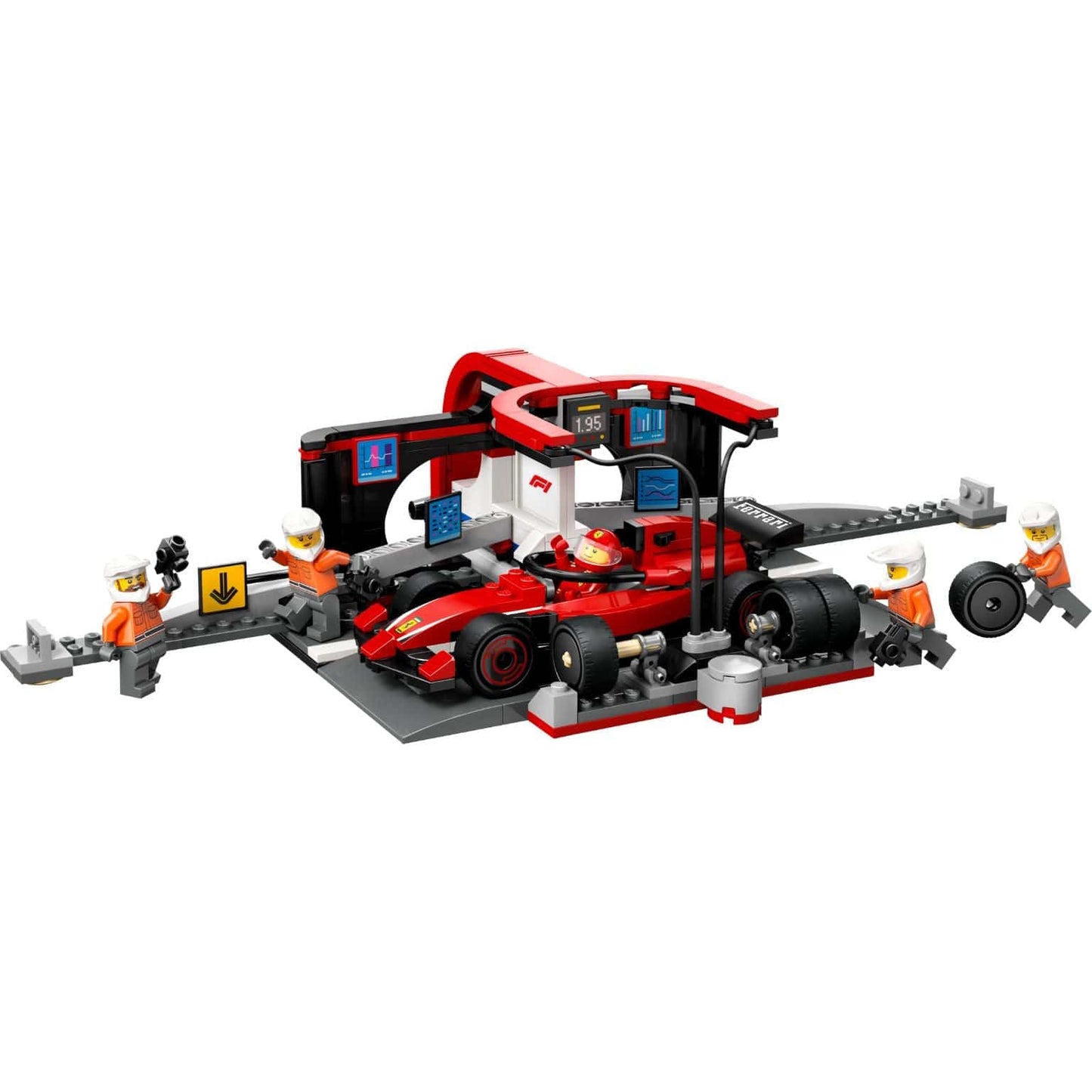 Apresentamos Lego City Boxe de F1 e Equipa da Boxe com Carro da Ferrari com o SKU 666044325 recomendado para + 6 anos