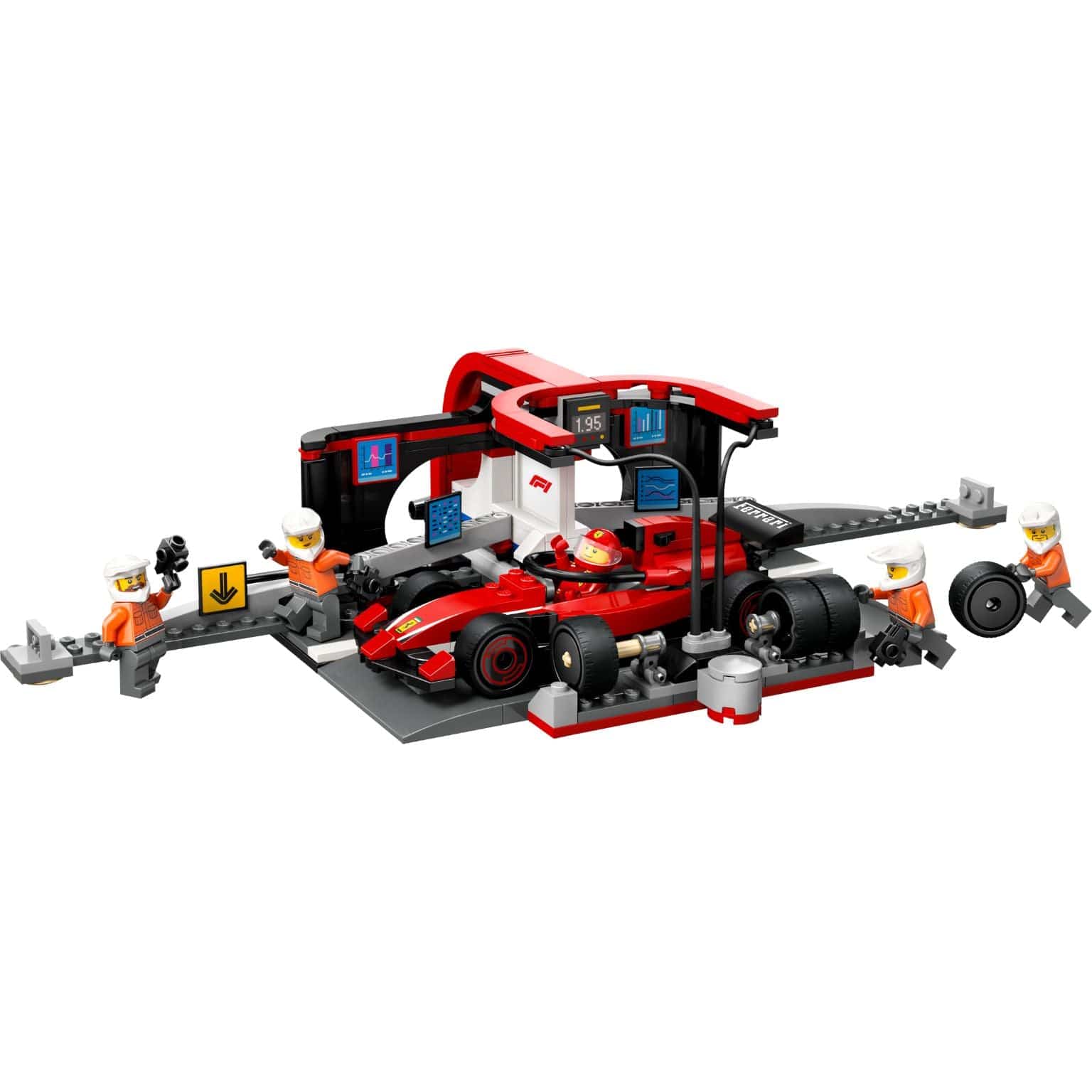 Apresentamos Lego City Boxe de F1 e Equipa da Boxe com Carro da Ferrari com o SKU 666044325 recomendado para + 6 anos