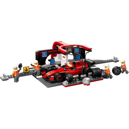 Lego City Boxe de F1 e Equipa da Boxe com Carro da Ferrari montado com mecânicos